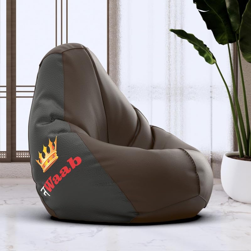 Biggie Bean Bag 6XL Bean Bag Chair Cover-Perfect for Living Room,Bedroom,Study-Sale Design(Printed-Nawaab - Brown Black)-Faux Leather-image-41
