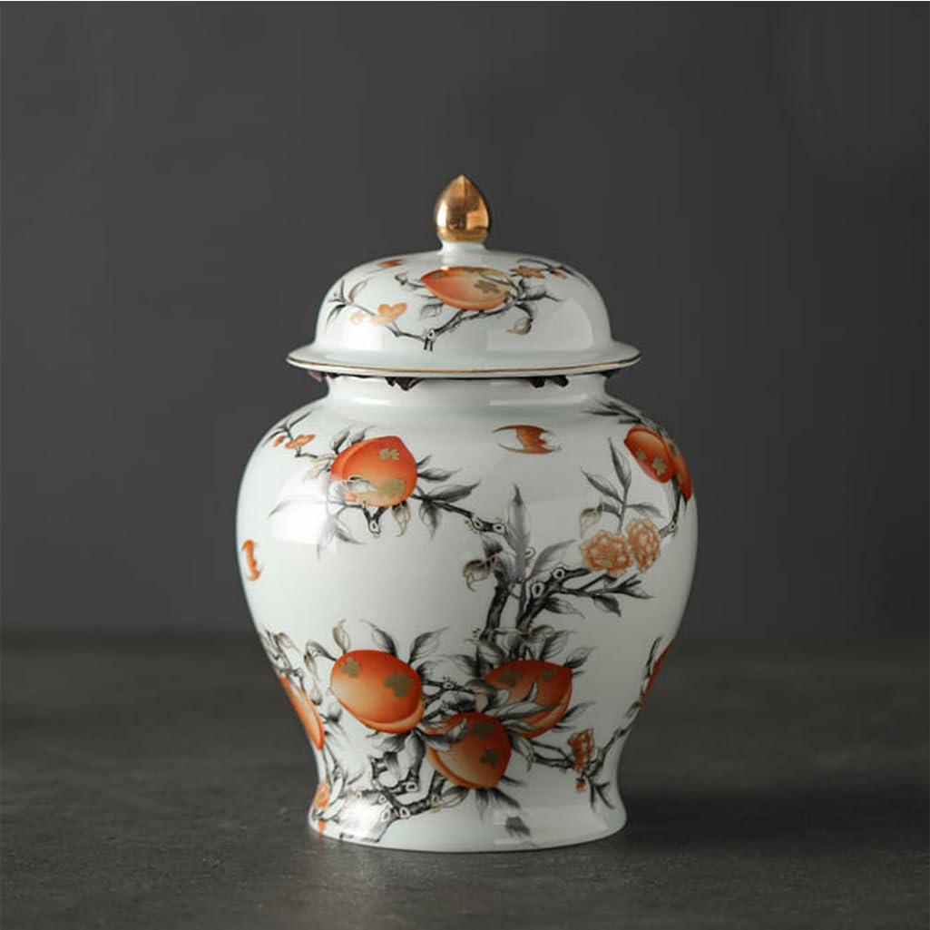 Duży ceramiczny wazon na imbir w stylu chińskim do dekoracji domu, ceramiczny wazon na imbir w stylu chińskim z pokrywką do dekoracji kuchni i jadalni (średni)