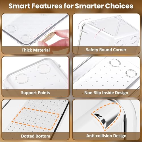 Image of 6-Piece Clear Desk Drawer Organizer Trays Set, Unbreakable Plastic Storage Containers, Bins, Bathroom Drawer Tray, Multi-Size Dividers for Office and Home Organization, 6-Piece Set