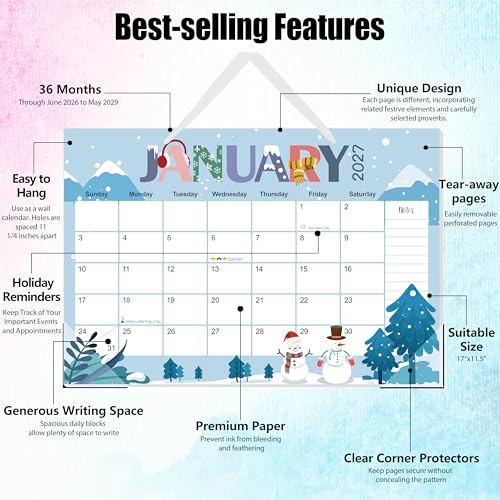 Image of Guasslee Desk Calendar 2026-2029,36 Months Calendar Runs from 2026 Jun. to 2029 May, 17 inchx11.5 inch Monthly Desktop /Wall Planner with Thick Paper and Notes for Home School & Office