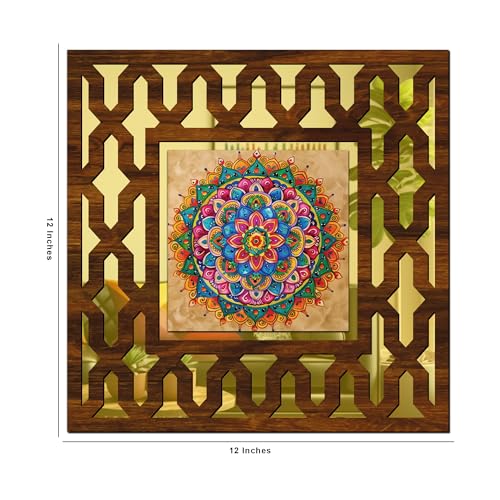 Image of RAG28 Wooden Elephant Mandala Art Mirror Wall Decor Panel for Home Decor Living Room Bed Room Office (AD9, 12X12 Inches, Set of 2)