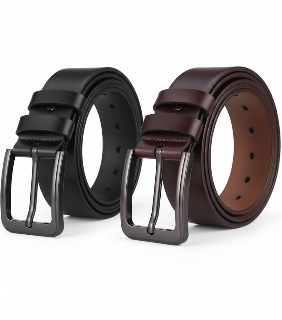 Genuine Leather Belt for Men - Adjustable Waistband up to 46 Inches Belt for Jeans & Dress Pants - 1.5" Width - Zinc Casted Buckle - Formal & Casual Wear - Branded Mens Belt Combo pack of 2-image-15