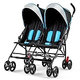 BABY JOY Double Umbrella Stroller, Lightweight Travel Side by Side Twin Stroller with Large Storage, Cup Holder, 5-Point Safety Harness, Adjustable Canopy & Compact Fold for Infant and Toddler (Blue)
