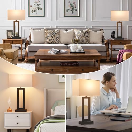 Seealle 22" Tall Living Room Lamps for Night Stands - Touch Bedside Lamp with USB C+A, 3 Way Dimmable Bedroom Lamps for End Tables Set of 2, Modern Night Stand Lamps for Bed Side(White&Black) by Seealle - Used condition - Image 6