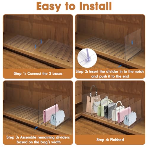 Purse Organizer for Closet, Clear Acrylic Clutch Bag Organizer, Adjustable Shelf Divider for Closet Organizers and Storage, Detachable Handbag Separators Dividers Rack for Bedroom Bathroom Office by SSAWcasa - Image 7