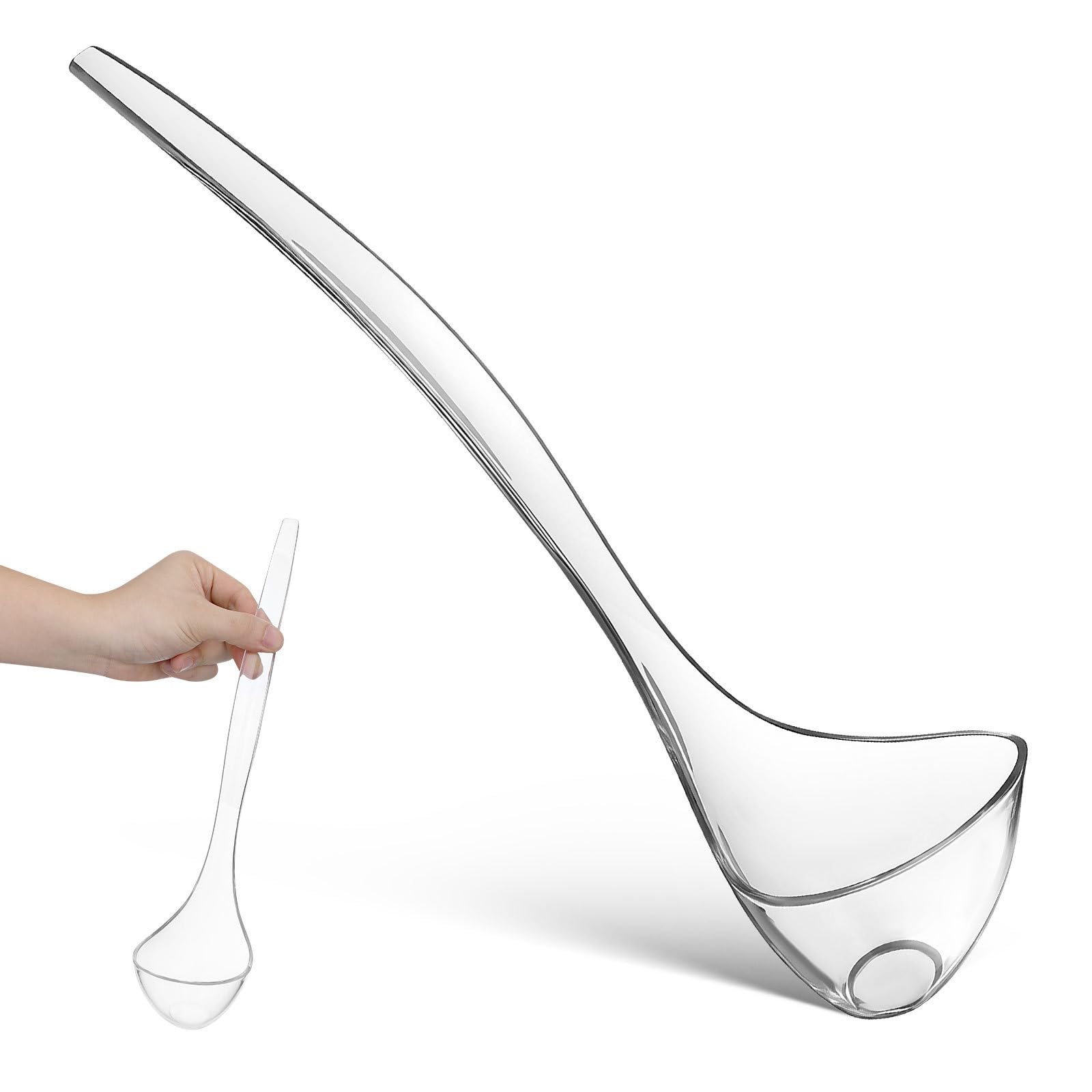 Gatuida Transparente Suppenkelle Kunststoff Groß 33,5cm, Schöpfkelle mit Langem Griff, Ergonomischer Schöpflöffel & Servierlöffel für Suppen Saucen Bowle, Küchenlöffel für Familienessen Party