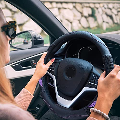 Alusbell Microfiber Leather Steering Wheel Cover Breathable Auto Car Steering Wheel Cover For Women And Men, Universal 15 Inches (Purple) #TOP4