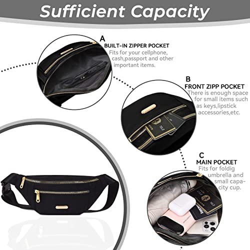 Fanny Pack Fashionable Waist Bag Casual Travel Bum Bag with 3 Zipper Pockets for Women Men Sports Running Hiking Jogging (Black) - Image 4
