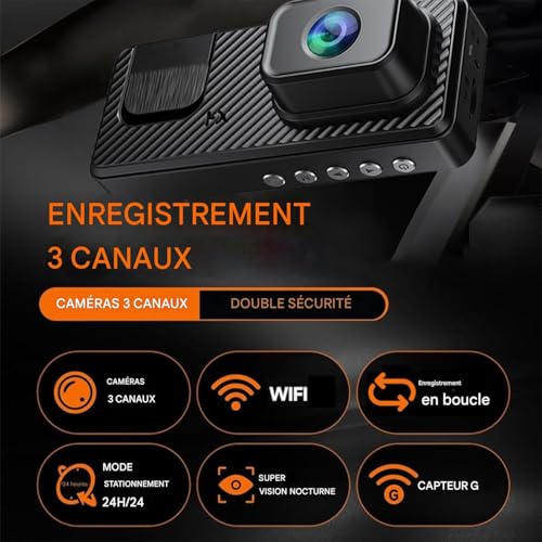 Caméra voiture triple objectif 1080P Wi-Fi avec vision infrarouge - 5