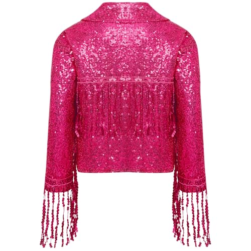 Kids Girls Sequins Tassel Jacket Stand Collar Long Sleeve Slim Fit Open Front Tops Party Bomber Blazers Outwear4