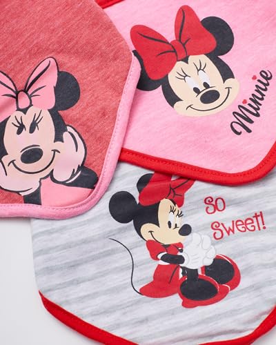 Disney Baby Girls' Bandana Bibs 3 Pack Set for Feeding, Teething, and Drooling, Red/Grey/Pink4