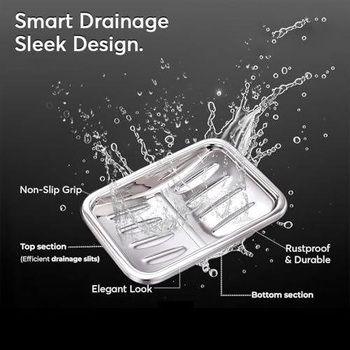 Image of Expresso Soap Dish Holder Stainless Steel Soap Tray with Drain for Bathroom, Shower, and Kitchen Sink (Rectangle-N)