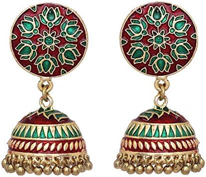 V L IMEX Women Fashion Lotus Meena Work Jhumka Jhumki Earrings