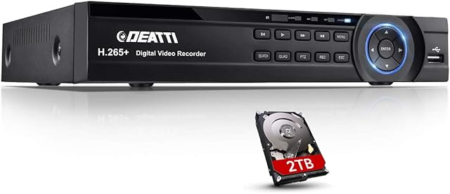 16 Channel CCTV DVR Recorder, DEATTI HD 1080N 5in1 Hybrid DVR for Home Security CCTV System with 2TB Hard Drive, Compatible with AHD/CVI/TVI/IP/CVBS(Analog) Cameras