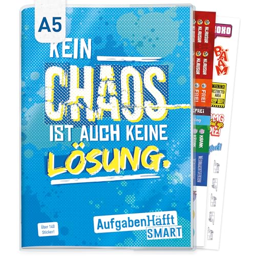 Häfft Hausaufgabenheft A5 ohne Datum mit Umschlag + Stickern - der Clou: immer sichtbarer Stundenplan Chaos - nachhaltig & klimafreundlich