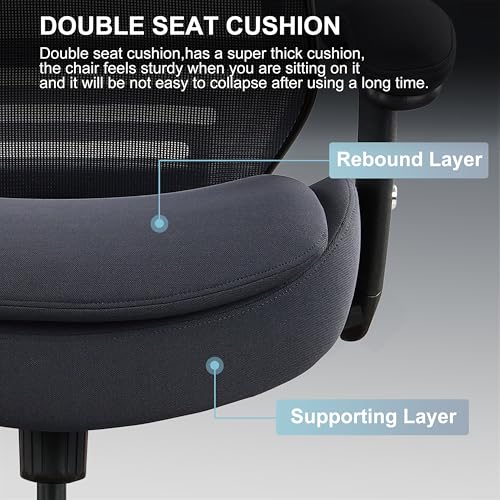 Image of 400lbs Office Drafting Chair Wide Dual Seat Cushion Height Adjustable Armrest for High Standing Desk with Lumbar Support and Enlarged Adjustable Footrest (Black Frame Gray Fabric)
