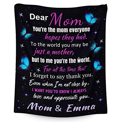 Custom Mom Throw Blanket - Soft, Fuzzy & Warm - 60x80 Inches to My Mom Blankets for Bed, Couch - Black Modern Throws Birthday Gifts from Daughter or Son