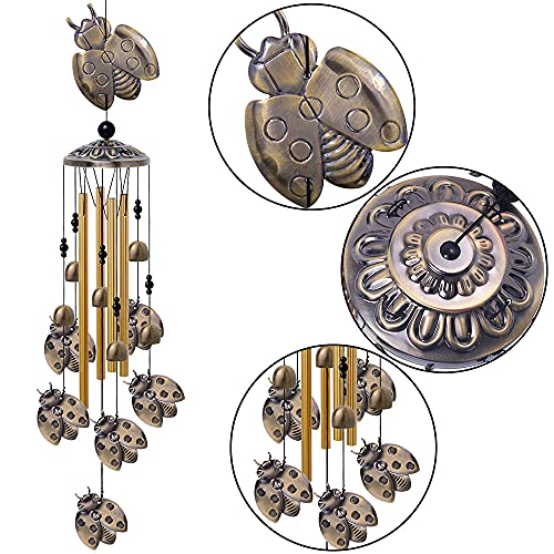 Garden Ladybug Wind Chimes Outdoor Decor - With 4 Tubes 6 Bells 7 Ladybugs 36" Waterproof Mobile Romantic Windchimes Ladybug Wind Catcher For Home, Xmas Mom Gifts, Festival, Balcony, Garden Decoration #TOP1