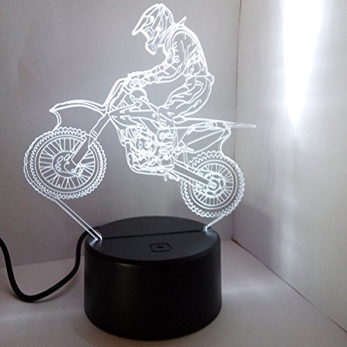 LEDMOMO Lampe 3D Lampe de table avec lumière d'ambiance Lampe de table avec illusion d'optique 3D Lampe de bureau avec interrupteur tactile 7 couleurs (Moto)