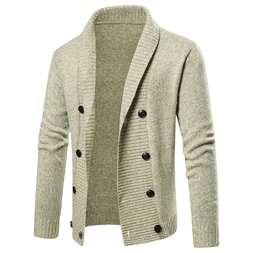 JEKE-DG Men's Double Breasted Slim Fit Solid Sweater Knitted Shawl Collar Casual Sweater Button Long Sleeve Solid Sweaters