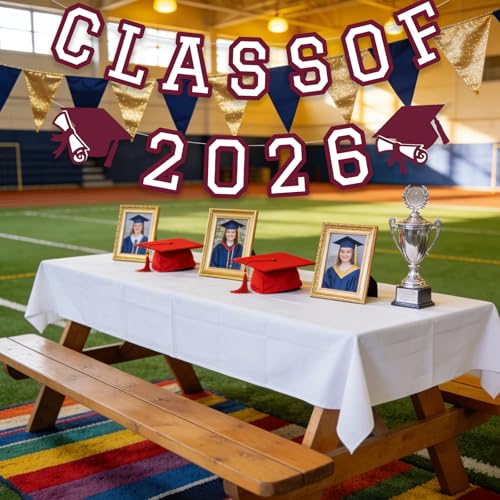Image of Class of 2026 Graduation Banner University College Grad Garland Decoration Party Supplies High School Colors Maroon White