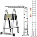 Produktbild 5M Teleskopleiter Alu Leiter 2,5M+2,5M Schiebeleiter Klappleiter Multifunktionsleiter Ausziehleiter 16 Sprossen Leicht zu tragen max Belastbarkeit 150 kg