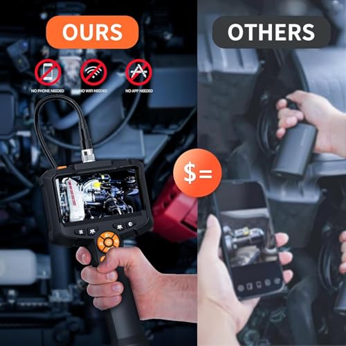 Image of Industrial Endoscope Camera, 4.3'' IPS Screen Borescope Inspection Camera with 8 LED Lights, 1080P HD Digital Snake Camera, Handheld IP67 Waterproof Drain Sewer Camera, 16.5ft Semi-Rigid Cable