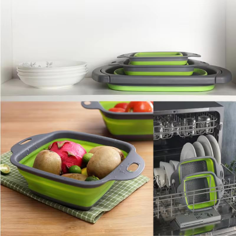 Juego de 2 coladores plegables redondos - Juego de coladores de cocina de silicona 7
