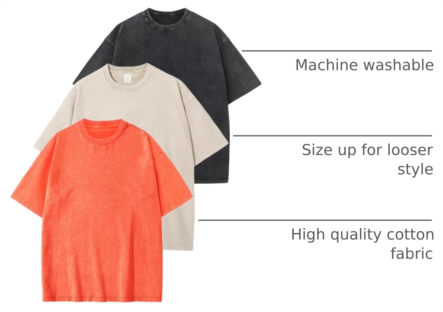  Men Oversized T Shirts Vintage Tee Loose Fit Short Sleeve Casual Streetwear Baggy Washed Unisex Tops thumbnail