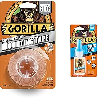 Gorilla Double Sided Mounting Tape Clear 1.5m, Pack of 1 & Super Glue 15g