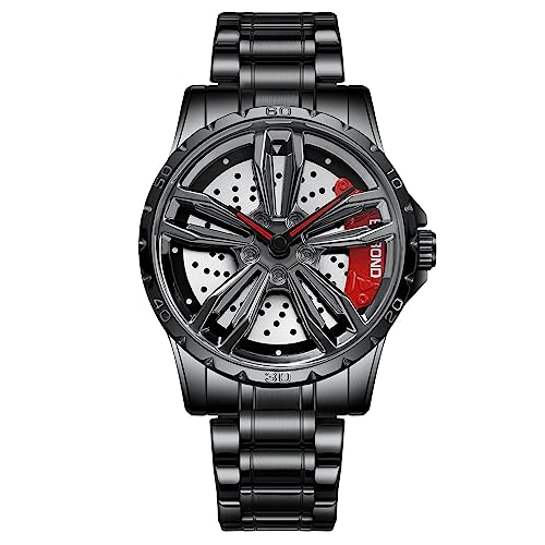 RORIOS Relojes de Ruedas Coche Reloj de Pulsera Reloj Deporte 3ATM Impermeable Reloj Moda Esqueleto Reloj para Hombre con Correa de Acero Inoxidab