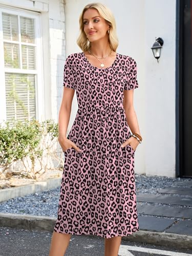 Image of Heymoments Women's Casual Short Sleeve Midi Dress Crewneck A Line Tiered Flowy Loose Travel Long Dresses with Pockets