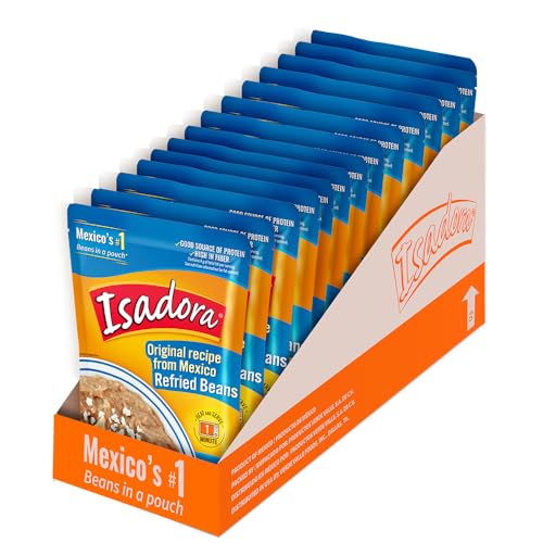 Isadora Original Refried Beans in Pouch (Pack of 14), Delicious Refried Pinto Beans, Microwave Food Premade Meals, Plant Based Protein,12.3 oz