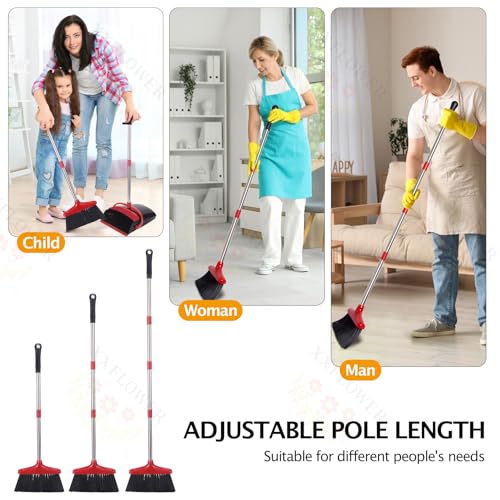 Image of Broom and Dustpan Set,54.72 inchLong Handle,Standing Dustpan,Black&Red | Light Weight Stainless Steel Poles,Upright Dustpan with Broom Combo,for Home Kitchen Office Pet Dog Hair