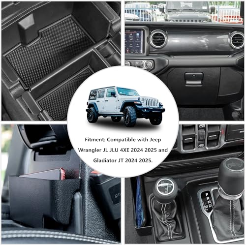 ETL INDUSTRIES 4PCS Center Console Organizer Storage Box for 2024 2025 Jeep Wrangler JL JLU 4XE and Gladiator JT, Gear Shift Console Tray Organizer, Hanging Armrest Storage Box, Co-Pilot Organizer - Thumbnail 2