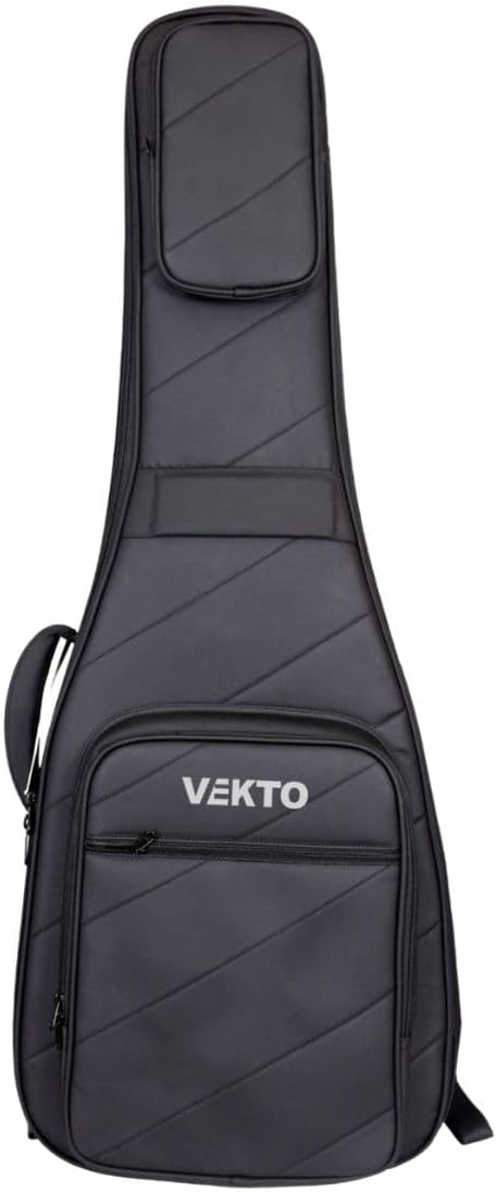 VEKTO 38mm Padded Electric Guitar Gig Bag Waterproof, Adjustable Shoulder Straps,Thick Foam,Large Storage Pocket, Back Hanger Loop, Reinforced Neck Support Black (Electric Guitar)