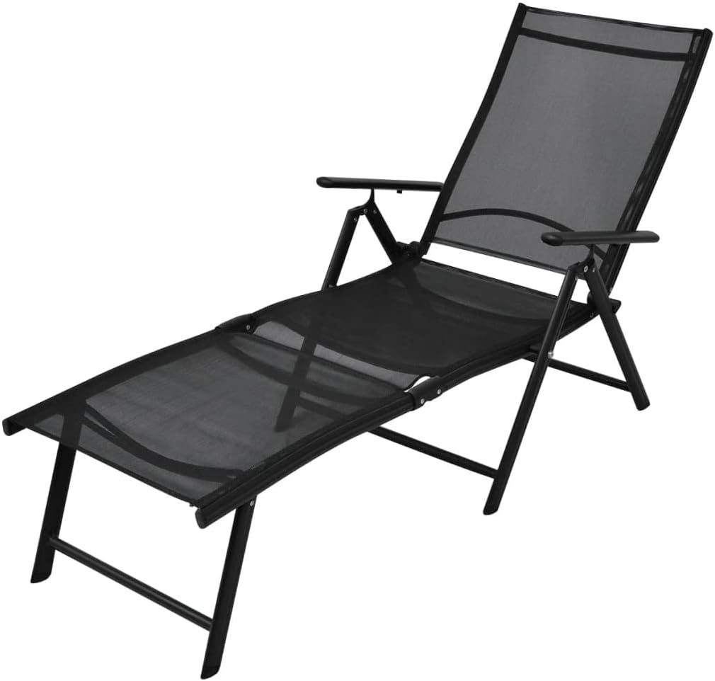 Folding Sun Lounger,Outdoor Lounge Chairs,Garden Sunlounger,Patio Lounge Chair,Sunbathing Chair,Sun Lounge Bed,Backrest Adjustable in 7 Positions,for Poolside,Deck, Aluminum Black