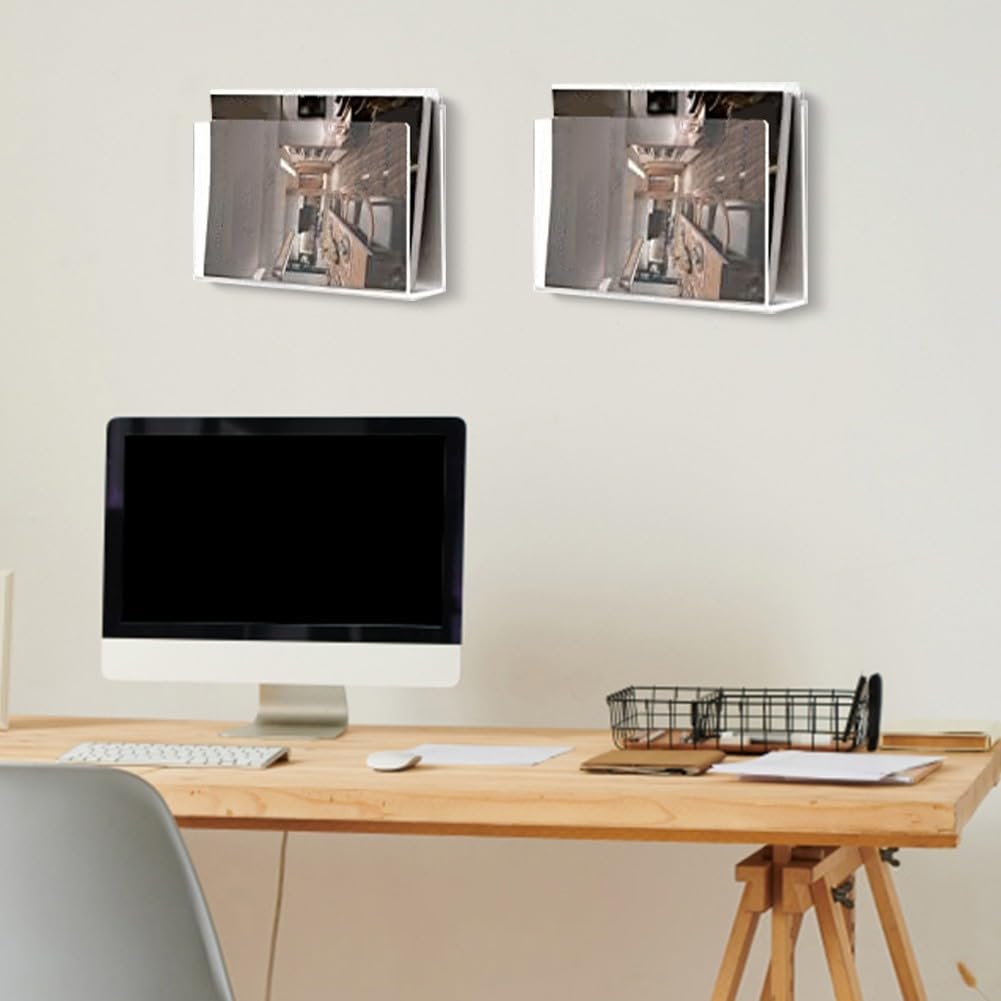 Lot de 2 porte-revues muraux en acrylique transparent, 27,9 x 5,8 x 20,9 cm, pour la maison, le bureau, la salle d'attente, le rangement de fichiers avec matériel (2 pièces)