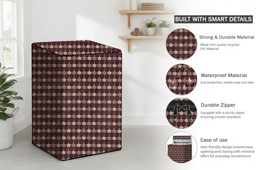 Image of Stylista Washing Machine Cover Compatible for LG 9 KG Fully-Automatic Top Loading T90SJAS1Z, Floral Pattern Brown