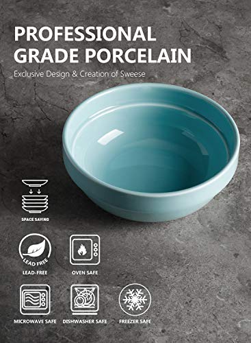 Sweese 119.003 Porcelain Stackable Bowls - 20 Ounce For Cereal, Salad - Set Of 6, Cool Assorted Colors #TOP2