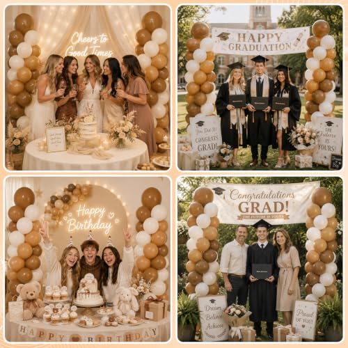 Image of 2 Sets Adjustable Balloon Column Stand Kit with Bases (Neutral Boho Brown)