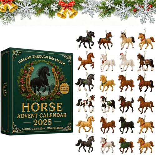 Horse Advent Calendar 2025,Christmas Countdown Calendar With 24 Unique Horses Figurines,Christmas Seasonal Home DéCor For Horse Lovers, Holiday Gift For Horses Lovers, Equestrians & Collectors (1 PC)