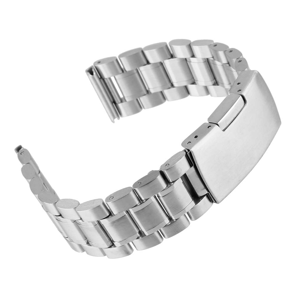 Unisex Edelstahl Uhrenarmband Beauty7 Weimob Silber 18mm EINWEG Verstellbare Länge Leder Faltschließe