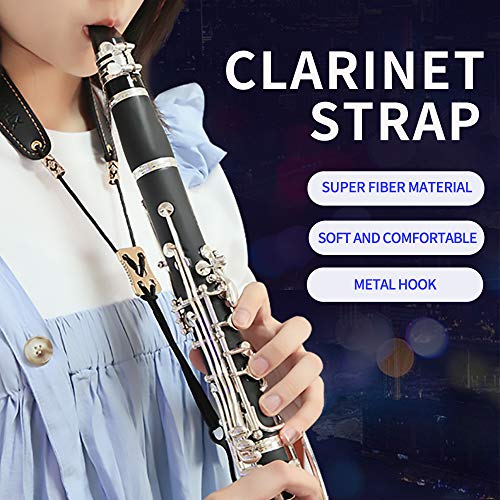 ROCHIX 1890 Clarinet Black Neck Strap,Oboe Neck Strap,Super fiber,Metal Hook,Musical Instruments Accessories Parts