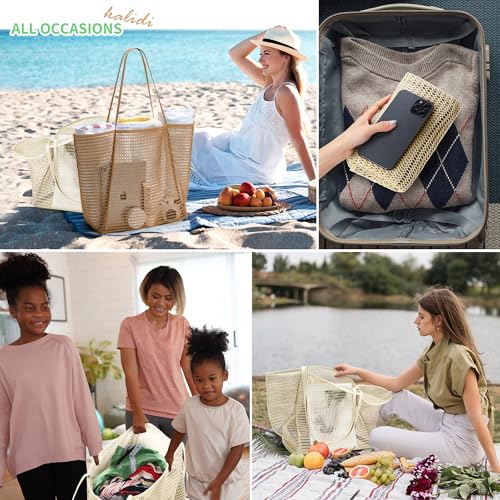 Image of KALIDI Beach Nylon Mesh Tote Bag, Casual Tote Bag Hobo Women Foldable MAX 23L Shoulder Bag For Beach Picnic Vacation