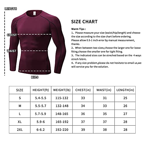 Eargfm Men's Long Sleeve Compression Shirt Workout Running, Quick Dry Athletic Base Layer Active Sports T-Shirt Wine Red #TOP5