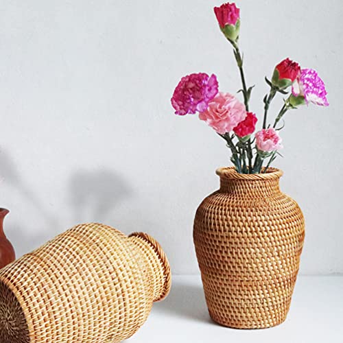 Vosarea Rattan Plant Basket Rattan Flower Vase Woven Flower Vase Bud Vase Farmhouse Dried Flower Vase Flower Bottle For Home Office Decor Farmhouse Flower Vase #TOP1