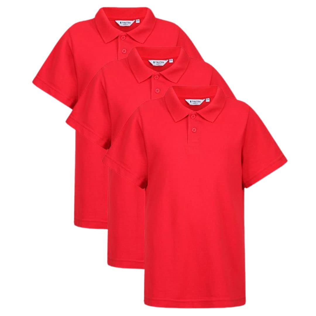 Trutex Pack de 3 Polos Escolares de Manga Corta de Ajuste Estándar para Niños y Niñas (2-16 Años), Polos Unisex para Niños y Niñas, Ideales para Kits de Educación Física - Uniforme