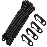 Flag Rope 50 Feet Flag Pole Halyard Rope and Clips Kit 4 Pieces Nylon Pole Hook Clips Snap Hooks, Halyard for Flagpoles up to 25 Feet, Tie Pull Swing Climb and Knot(30m,Black)