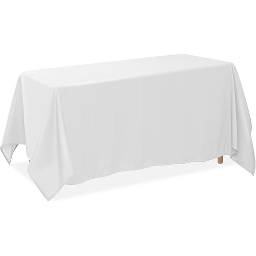 Lann's Linens 90 x 156 Inch Rectangular Tablecloth, Washable Polyester Fabric Table Cloth for Dining Tables, Parties, Restaurants, Weddings - White